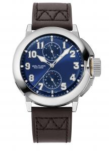 Waltham Field & Marine Dual Time with Royal Blue dial, featuring the distinctive Bayonet Crown, a design patented in 1919 by master watchmaker Charles Depollier, who collaborated with Waltham