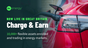 The image shows an electric vehicle, with text saying 