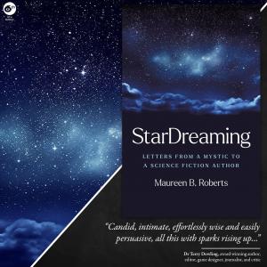 StarDreaming cover, endorsement quote, and background stars and blue clouds