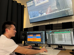 Peter Zongting Li at work on audio post-production for the film.