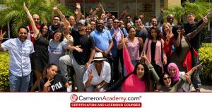 Cameron Academy of Real Estate students gathered outside a Florida classroom location