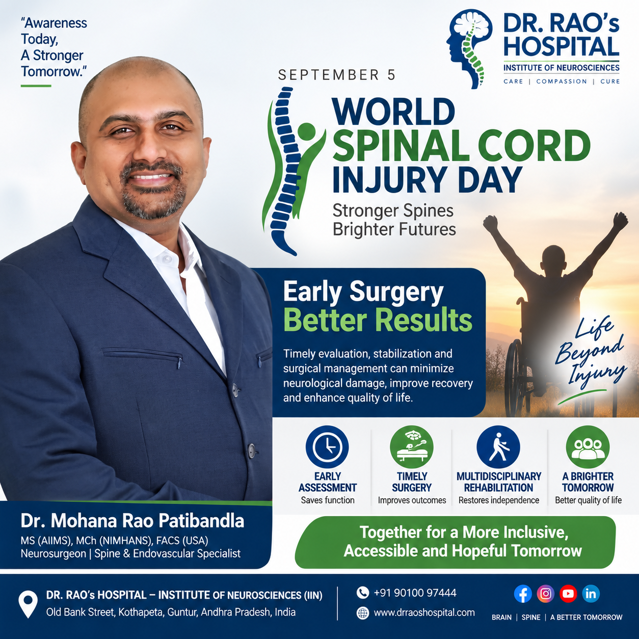 World Spinal Cord Injury Day 2026: Dr. Mohana Rao Patibandla highlights early spinal surgery, prevention, rehabilitation
