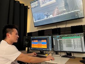 Peter Zongting Li at work on audio post-production for the film.