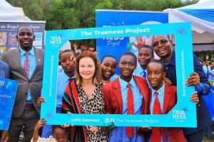 (L-R) Emmanuel Sananka, M. Teresa Lawrence and Kereri Girls' student co-authors and their teacher pose for a photo during the launch of Leading Forward book, an initiative of The Trueness Project, in 2025. Photo: The Trueness Project.