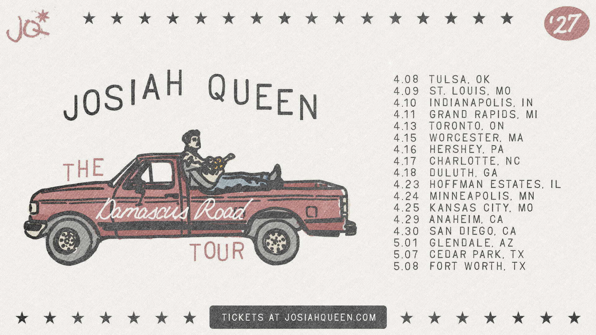 Josiah Queen Announces First Ever Arena Tour, The Damascus Road Tour, for Spring 2027