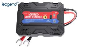 a leagend battery-free supercap jump starter JS600 on a white background with a leagend logo seeing