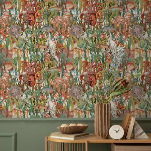 Nautical Wallpaper with a Vintage Underwater Scene in Orange, Green, and Blue - E681 — ONDECOR orange wallpaper collection