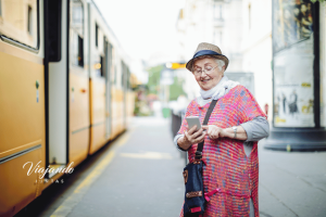 Senior woman on a train platform