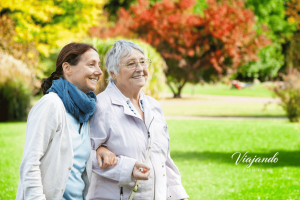 Two senior women enjoying a trip