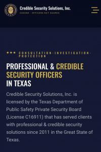 Credible Security Solutions Home Webpage Photo for Armed and uniformed Credible Security Officers not guards