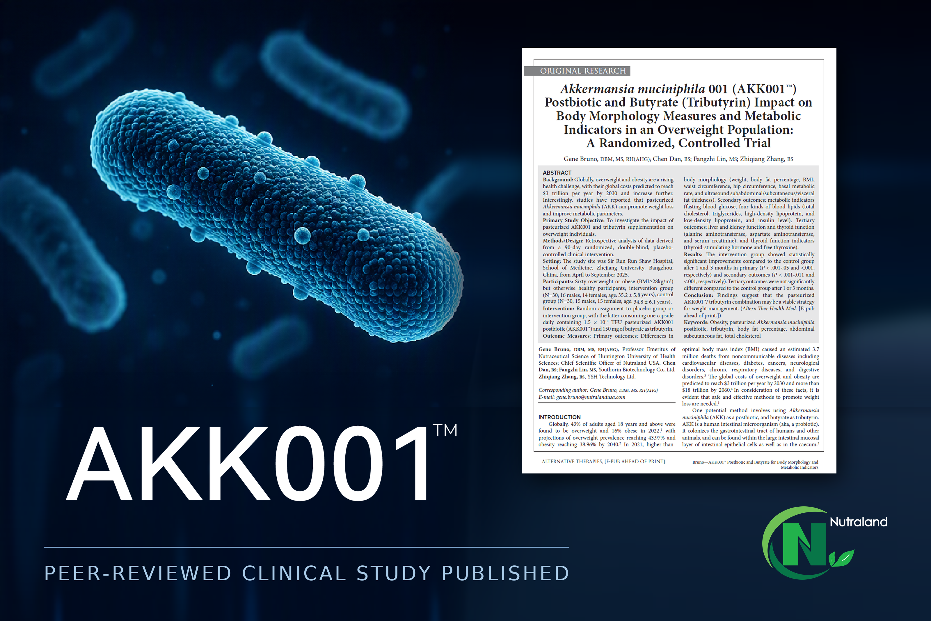 Nutraland USA Announces Peer-Reviewed Study on the Effects of AKK001™ Postbiotic Combination on Metabolic Health