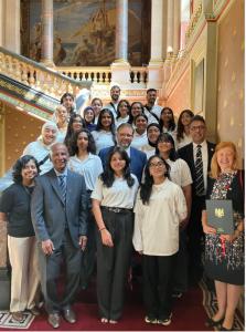 OSCA Ontario Premier’s Team student-athletes and staff posing with UK government representatives and guests at the Foreign, Commonwealth & Development Office in London during CAP 2026.