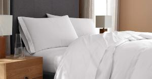 Beddora white bedding set with pillows in a modern bedroom
