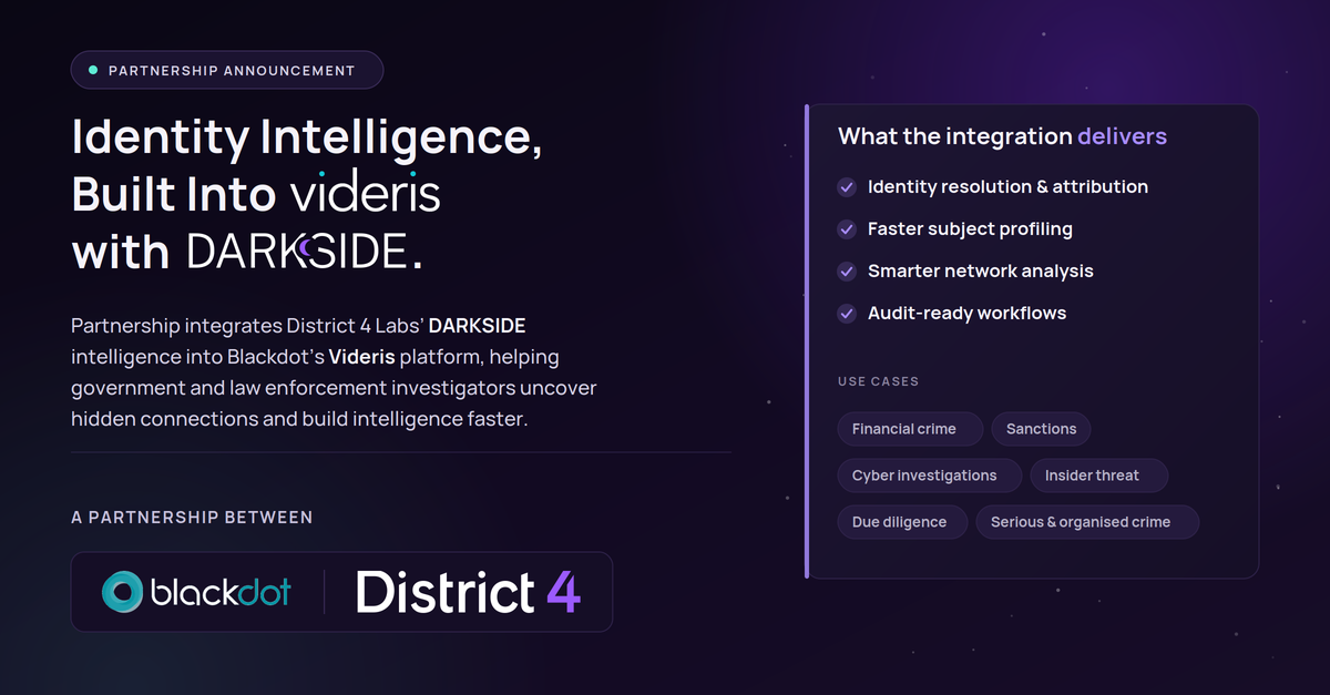 Blackdot Solutions and District 4 Labs partner to strengthen investigations with integrated identity intelligence