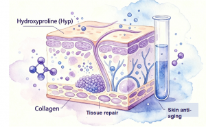 Figure 2: Schematic illustration of hydroxyproline (Hyp) in tissue repair and skin anti-ageing research