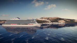 Oceania Sonata, kapal terbaru Oceania Cruises® yang berlayar di laut lepas, menampilkan eksterior elegan dan dek yang luas.