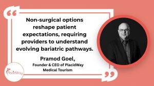 Pramod Goel, Founder and CEO of PlacidWay Medical Tourism, alongside a quote on non-surgical weight-loss medications.