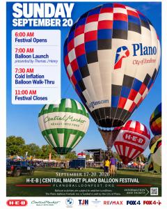Sunday September 20 Schedule H-E-B | Central Market Plano Balloon Festival