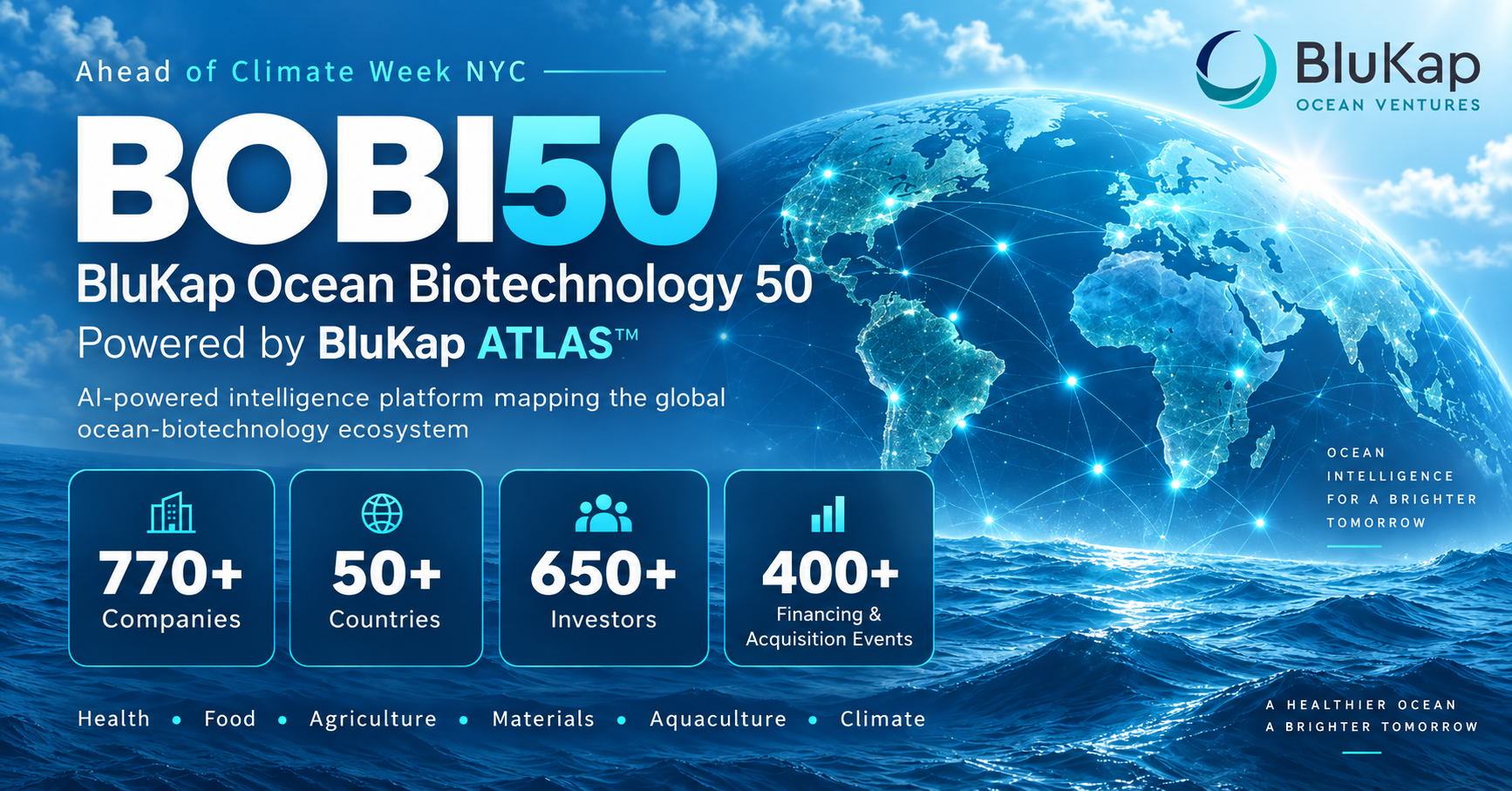 Ahead of Climate Week NYC, BluKap Unveils BOBI50 After Mapping More Than 770 Ocean-Biotech Companies Worldwide