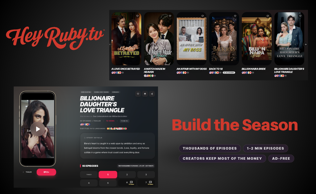 HEYRUBY.TV LETS MICRODRAMA CREATORS LAUNCH WITH JUST 6 EPISODES — THEN BUILD THEIR SERIES WEEK BY WEEK