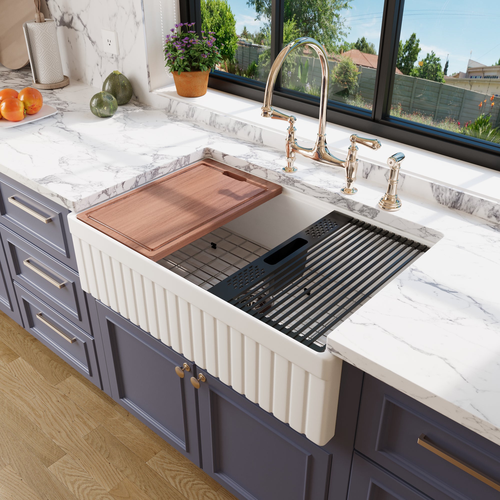 NOZLOO Introduces 33-Inch Reversible-Apron Fireclay Workstation Sink