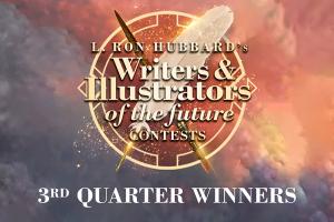 Image showing the quill and pen logo for the Writers & Illustrators of the Future and announcing the third quarter winners for year 43.