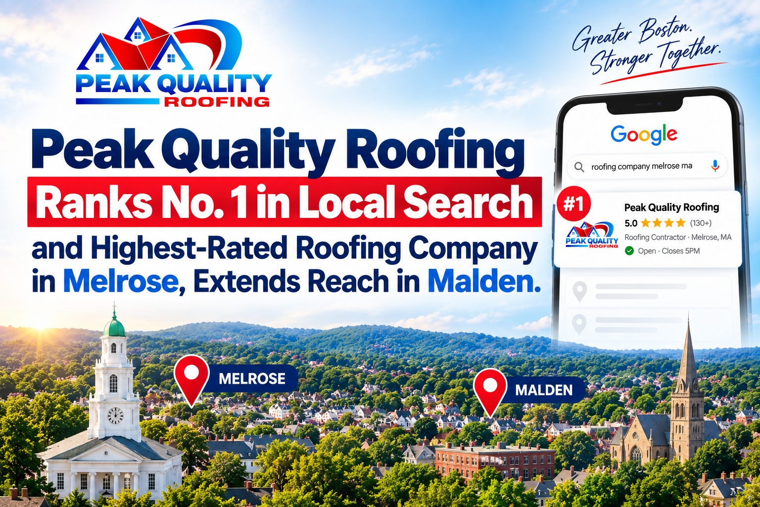 Peak Quality Roofing Ranks No. 1 in Melrose Local Search, Expands Reach in Malden