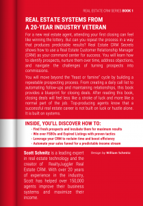 The image shows the back cover of the book: Real Estate CRM Secrets