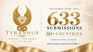 Gold-and-ivory graphic announcing 633 submissions from 80+ countries, submissions closed, and final nominees to be announced October 1.