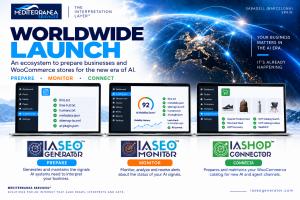 Mediterranea Services AI ecosystem with IA SEO Generator, IA SEO Monitor Premium and IA Shop Connector for WordPress and WooCommerce.