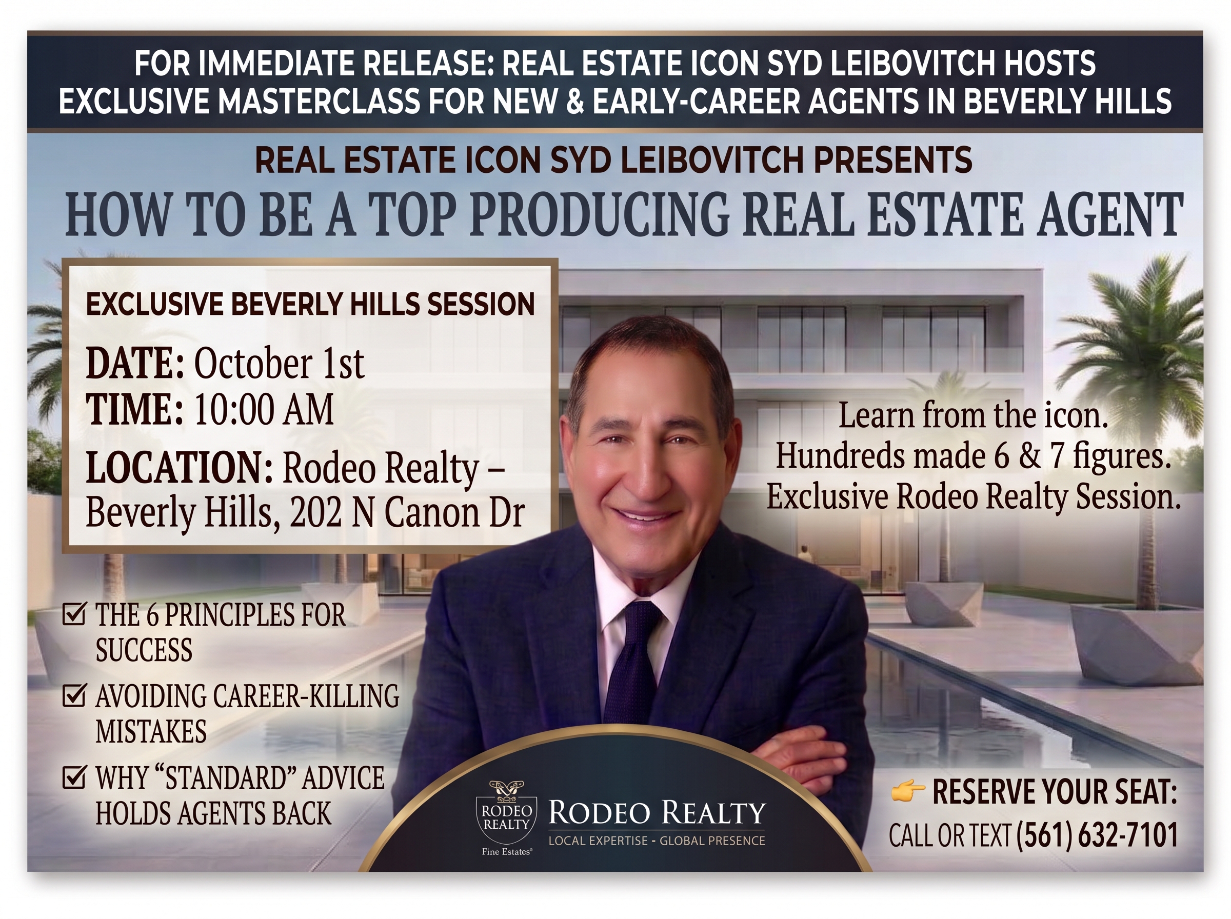 Real Estate Icon Syd Leibovitch to Host Exclusive Masterclass for New & Early-Career Agents in Beverly Hills