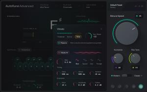 This image shows the new Vibrato menu that is in the AutoTune Advanced product featuring the new DVA vibrato processing for the most natural sounding vibrato