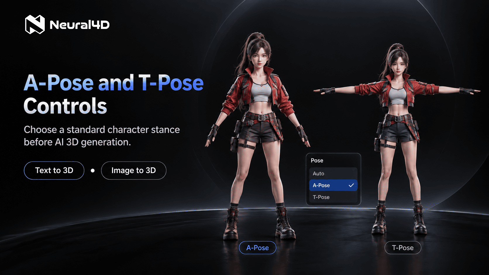 Neural4D Adds A-Pose and T-Pose Controls for AI 3D Character Generation