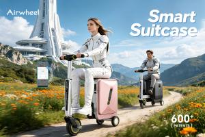 Riding Airwheel AI Cabin Luxury Suitcase While Traveling