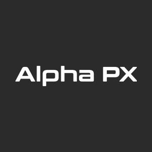 AlphaPX logo white on black