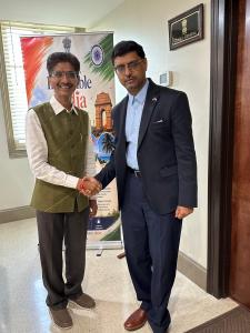 Hiten Bhuta with a Consulate General of India representative during Hindi Divas in Atlanta