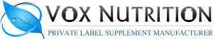 Vox Nutrition, a premier private label supplement manufacturer, announced today a historic three-month operational performance, setting company records in production output across June, July, and August ox Nutrition Private Label Supplement Manufacturer logo featuring a blue leaf icon and bottle typography
