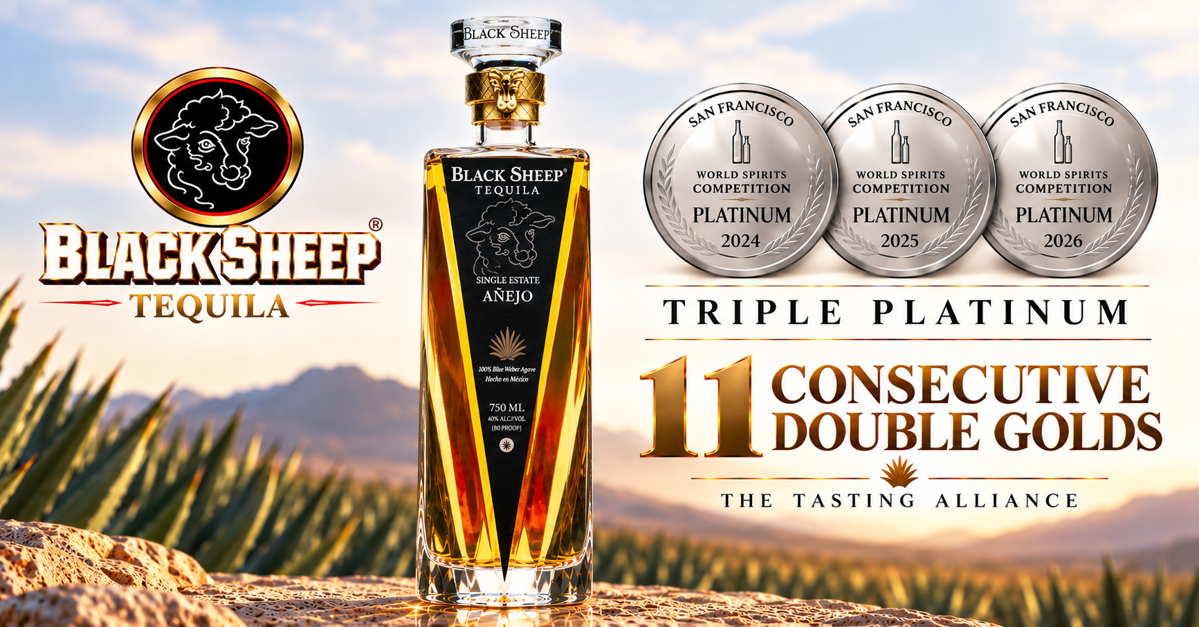 Black Sheep Tequila Añejo Earns 11th Consecutive Double Gold and Third Platinum in 2026