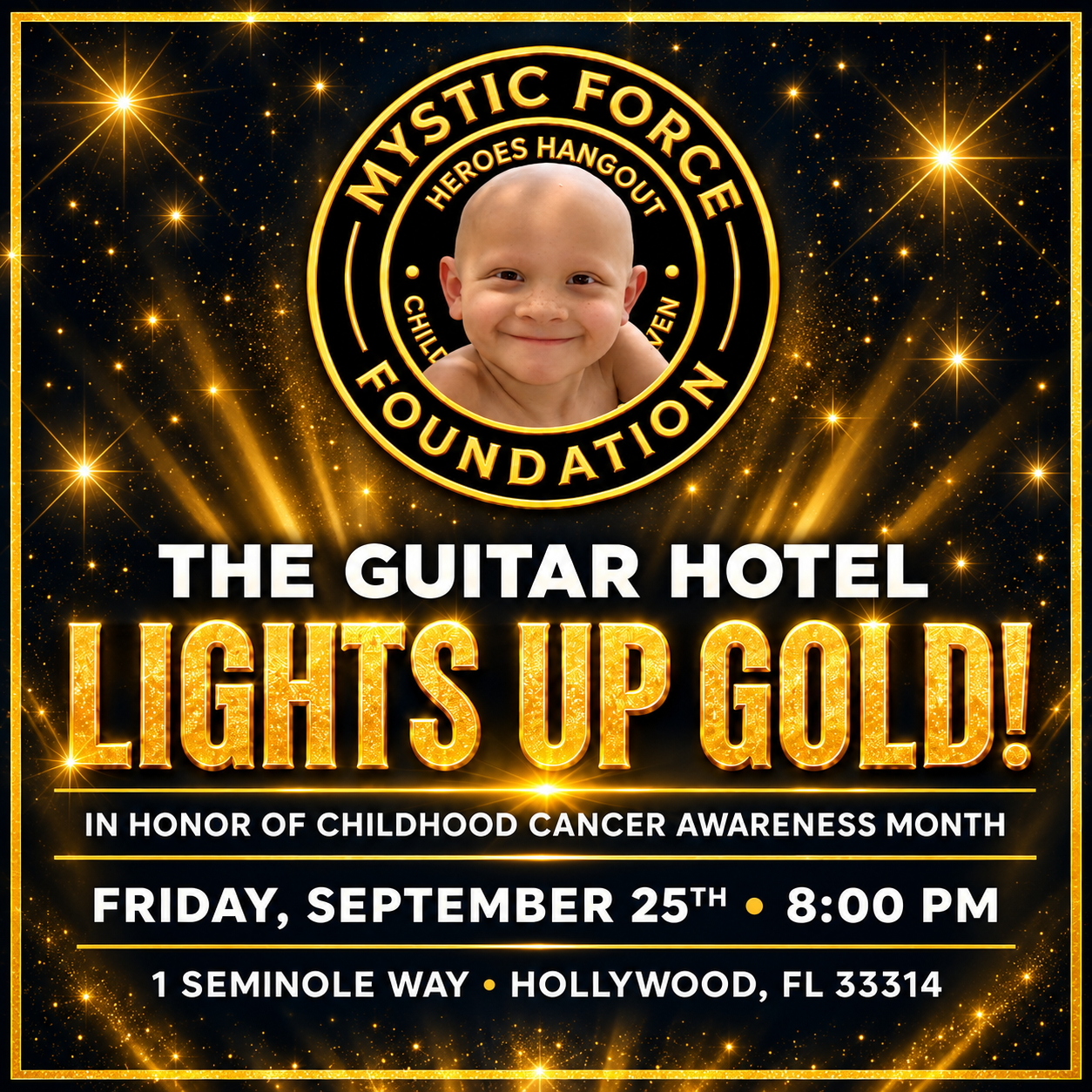For the First Time, the Guitar Hotel Will Shine Gold for Childhood Cancer