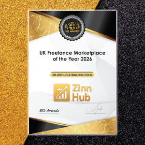 365 Awards certificate showing Zinn Hub® named UK Freelance Marketplace of the Year 2026.