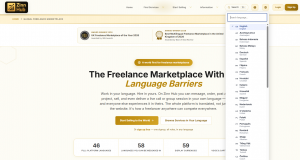 Zinn Hub® homepage showcasing its global freelance marketplace and multilingual platform features.