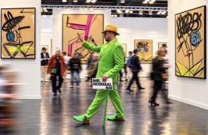Anonymous artist Mr. Normal made his presence felt at The Armory Show 2026 at the Javits Center Mr. Normal at the armory art show with Mr. Normal paintings