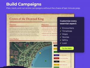  A promotional graphic for the campaign builder showcasing a generated adventure titled 