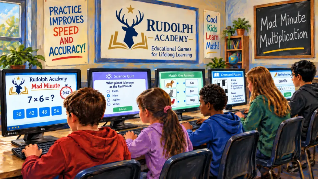 Rudolph Academy Launches Free Mad Minute Multiplication Game with Five Levels and Student Progress Tracking