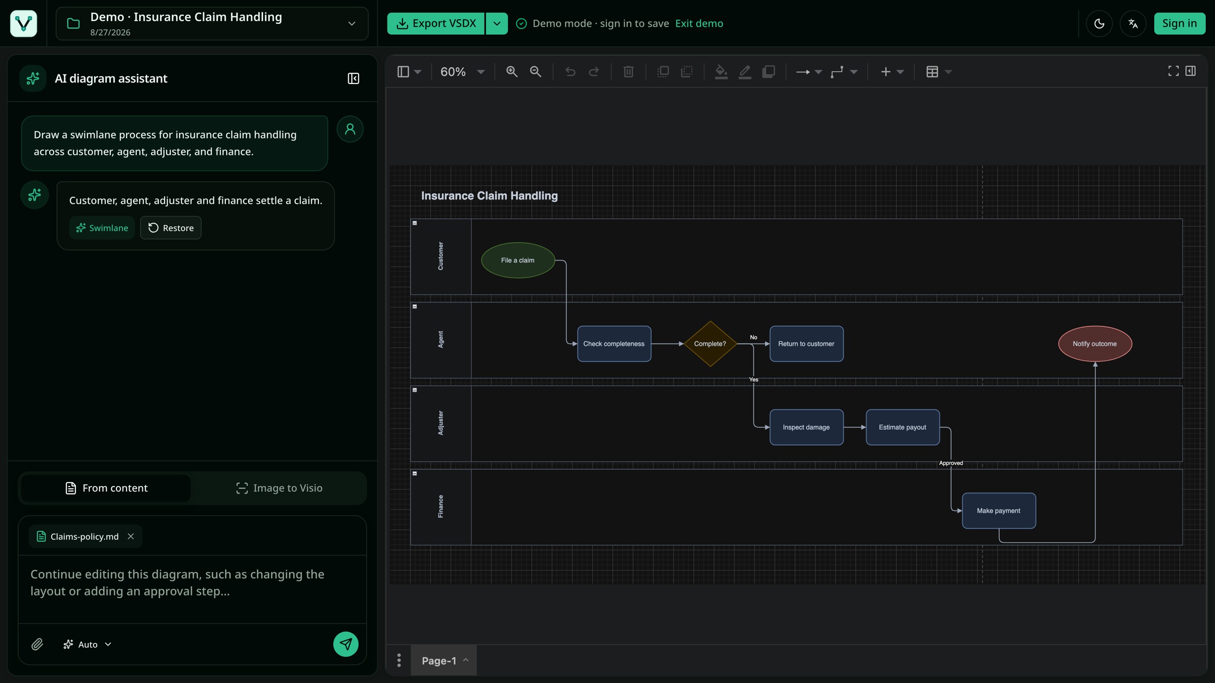 VSDXAI Turns Documents, Data and Recordings into Editable Visio Diagrams