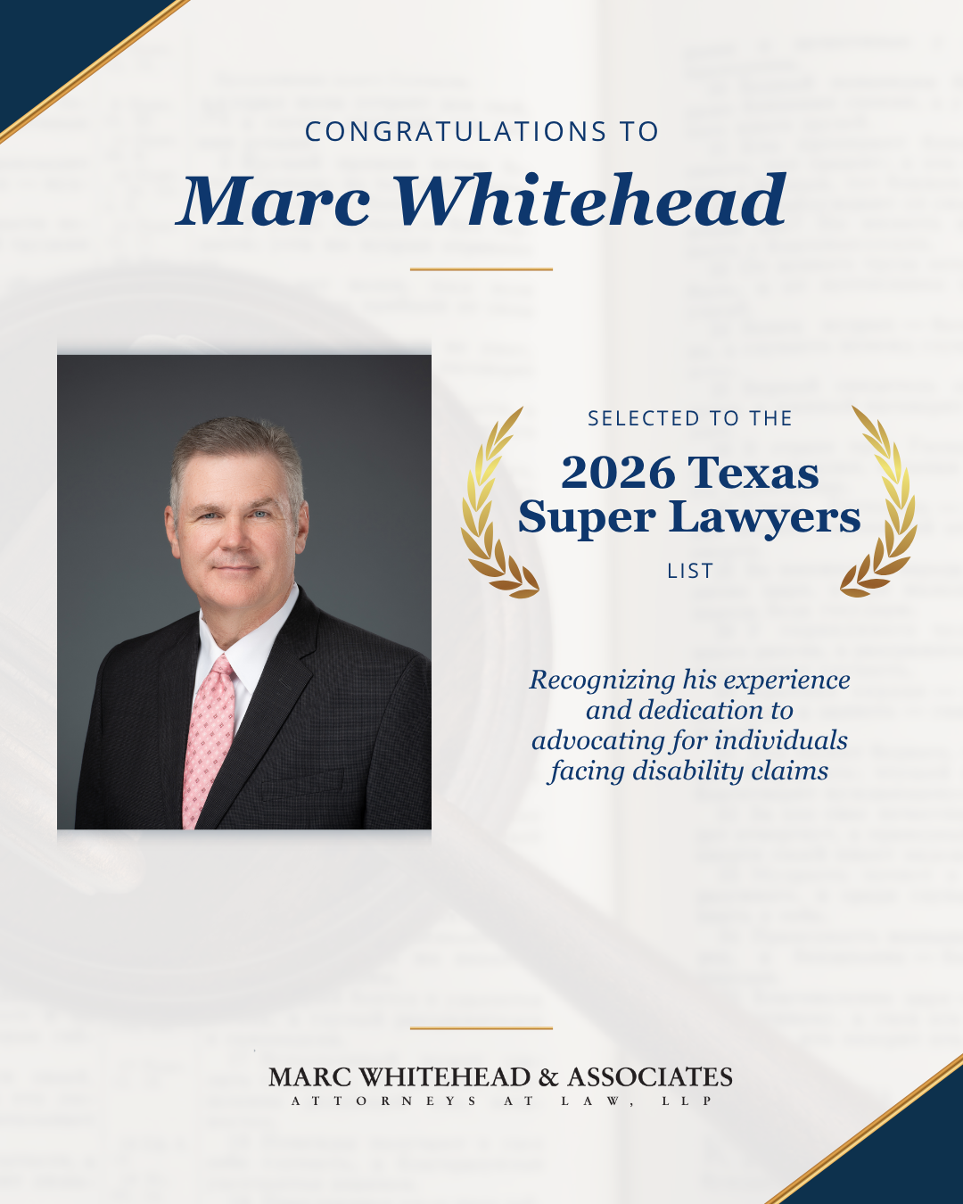 Marc Whitehead Marks 12th Texas Super Lawyers Selection After More Than 30 Years Advocating for People with Disabilities