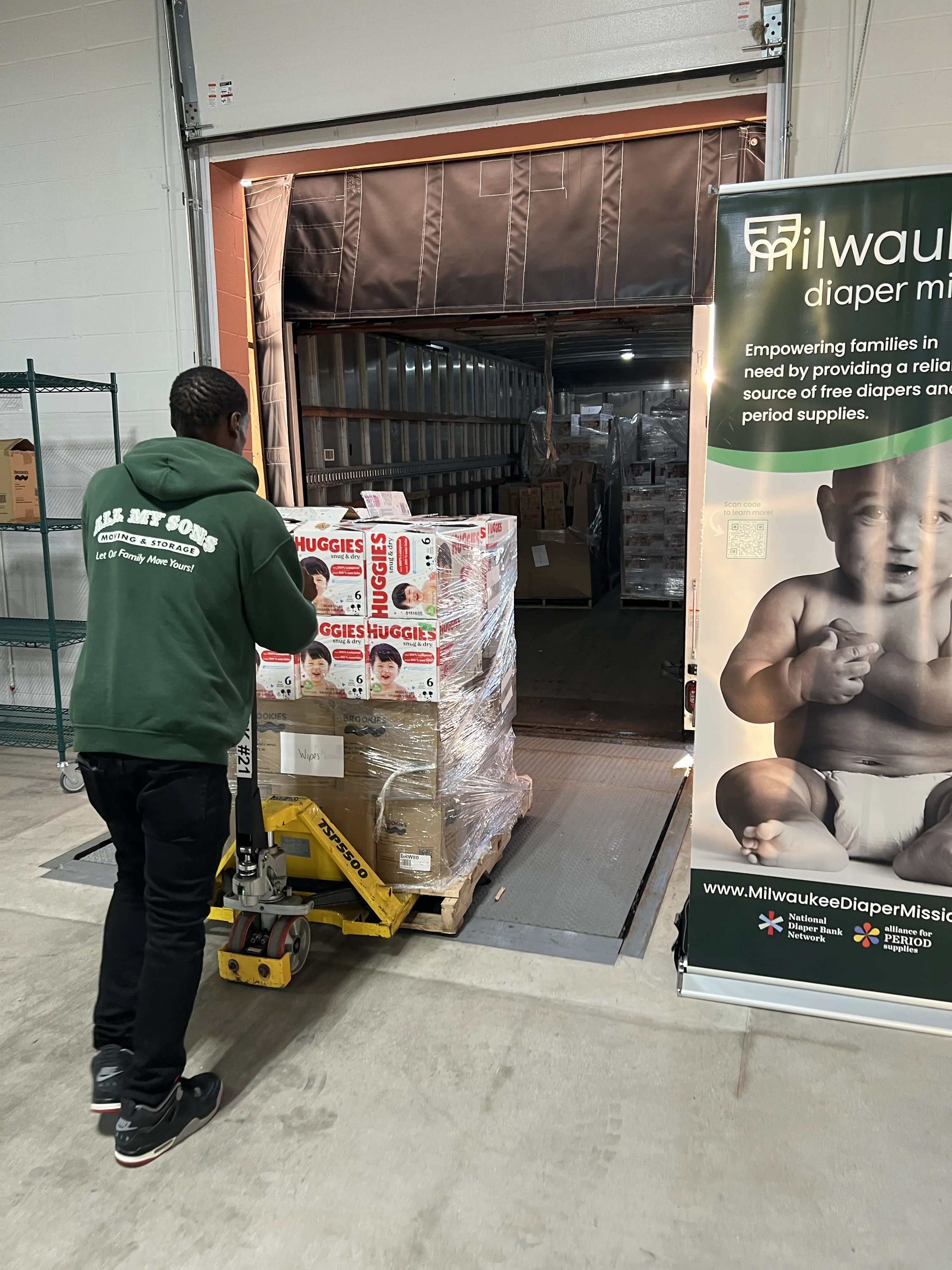 ALL MY SONS MOVING & STORAGE MOVES SEVEN PALLETS OF DIAPERS FOR MILWAUKEE DIAPER MISSION