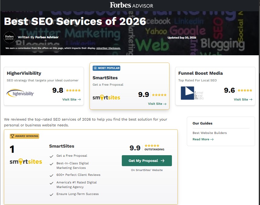SmartSites Ranked #1 on Forbes Advisor’s Best SEO Services of 2026