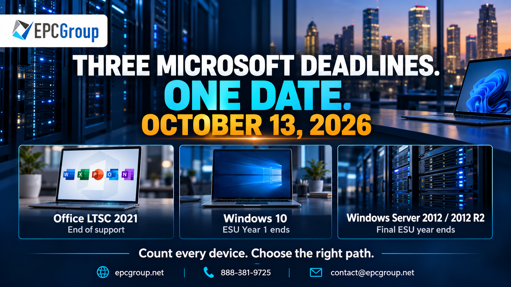 October 13, 2026 Is a Triple Microsoft Deadline — EPC Group Publishes a Three-Week Triage Plan for IT and Finance