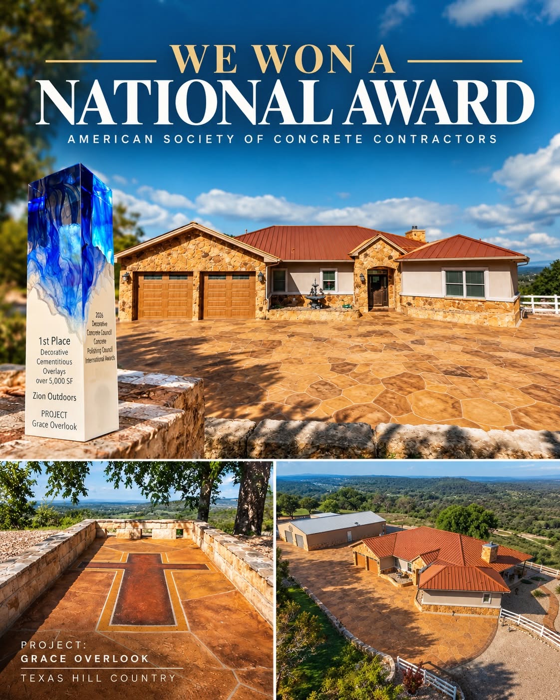 Zion Outdoors Earns National ASCC Award for Grace Overlook Gem-Scape™ Concrete Resurfacing Project